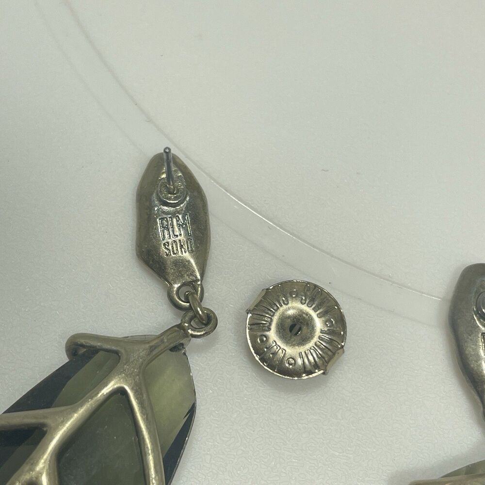 Robert Lee Morris RLM Soho Smoky Green Glass Drop Stud Earrings Statement Rare - Picture 7 of 9